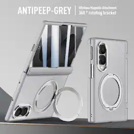 Dteck - Rugged Case for Samsung Galaxy Z Fold 8 Built-in Privacy Screen Protector, Magnetic Stand Hinge Protection Cover - Gray