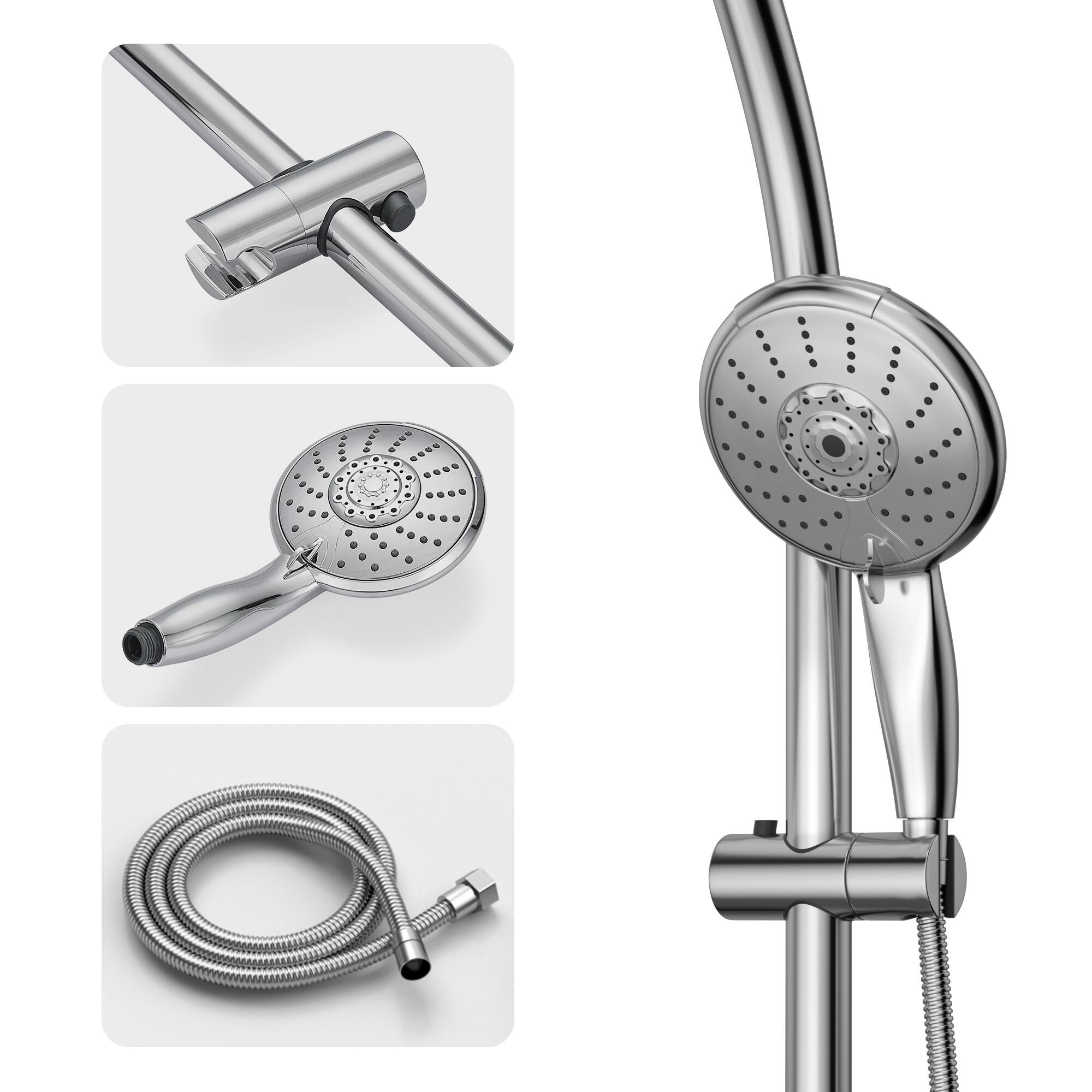 Alt View 5. MOOSOO - 5" Multi Function Dual Shower Head, with Adjustable Slide Bar,Chrome - Chorme.