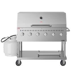 Koolmore - 48 in. Commercial Outdoor Propane Gas Grill with Roll Dome Cover, ETL Listed in Stainless-Steel (CGKIT4-48D) - Stainless Steel