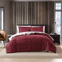 Hivvago - Twin Plush Sherpa Reversible Micro Suede Comforter Set - Maroon