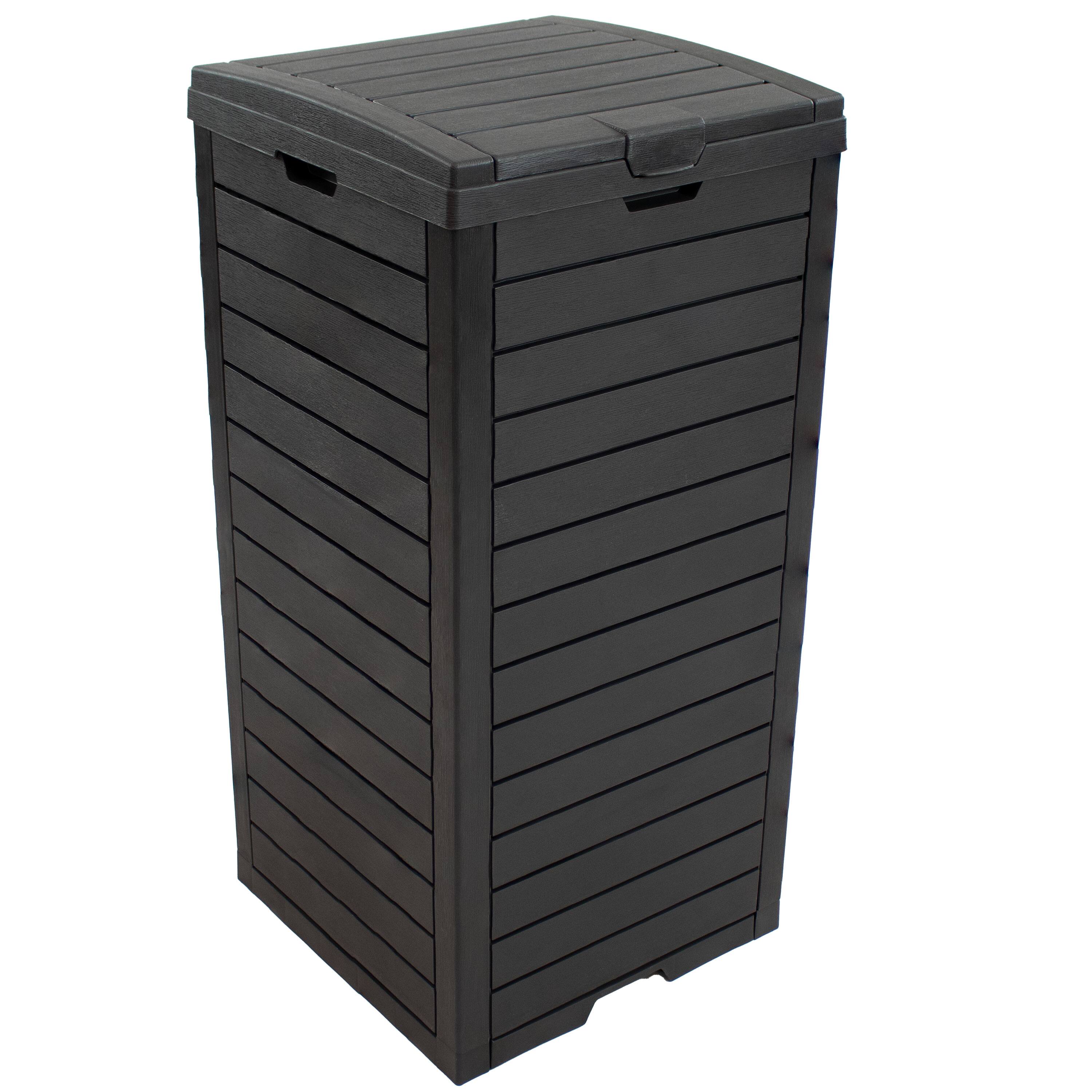 Sunnydaze - 39-Gallon Outdoor Trash Can with Lid and Drip Tray - Black