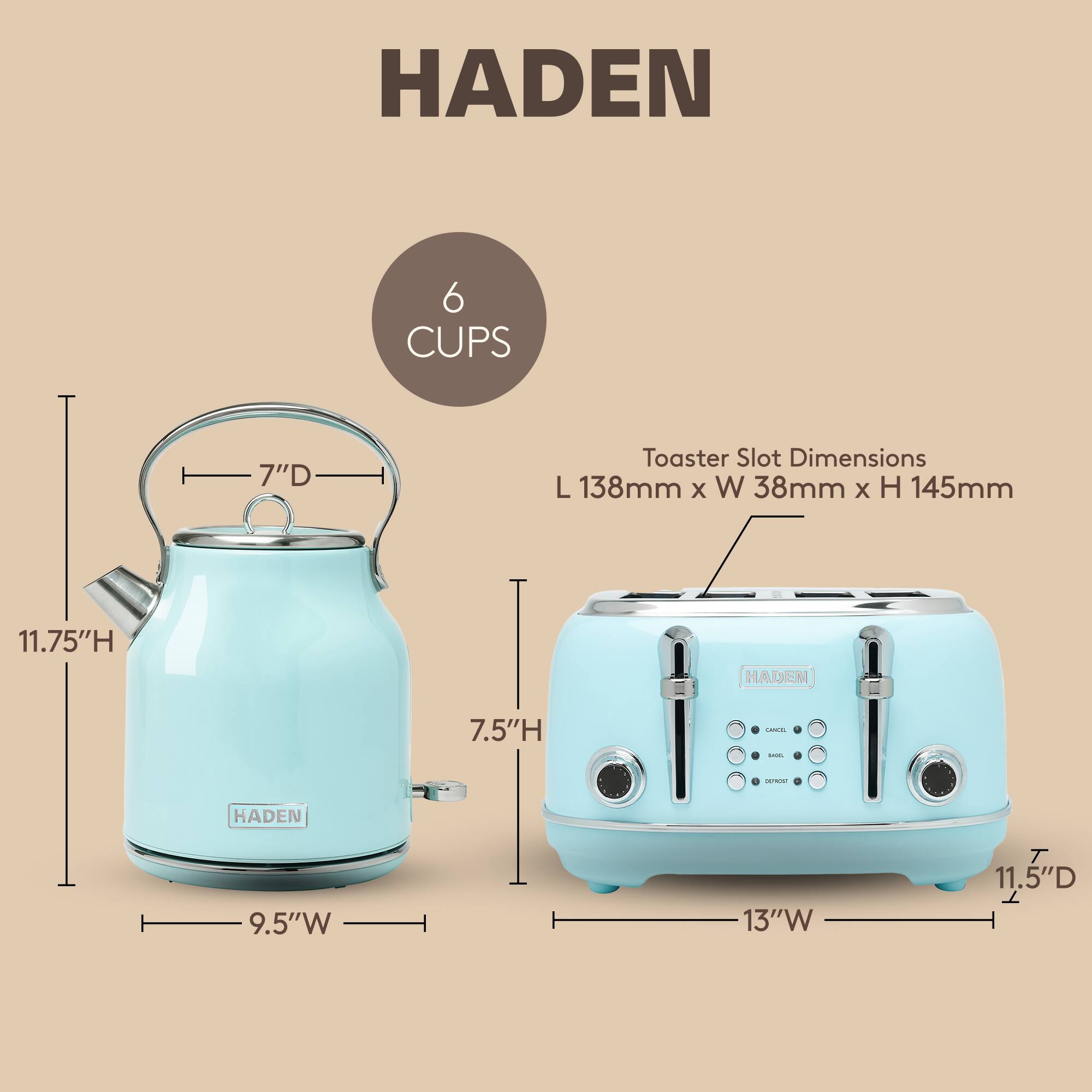 Haden Heritage 4 Slice Wide Slot Toaster & Electric Kettle - Thumbnail 4