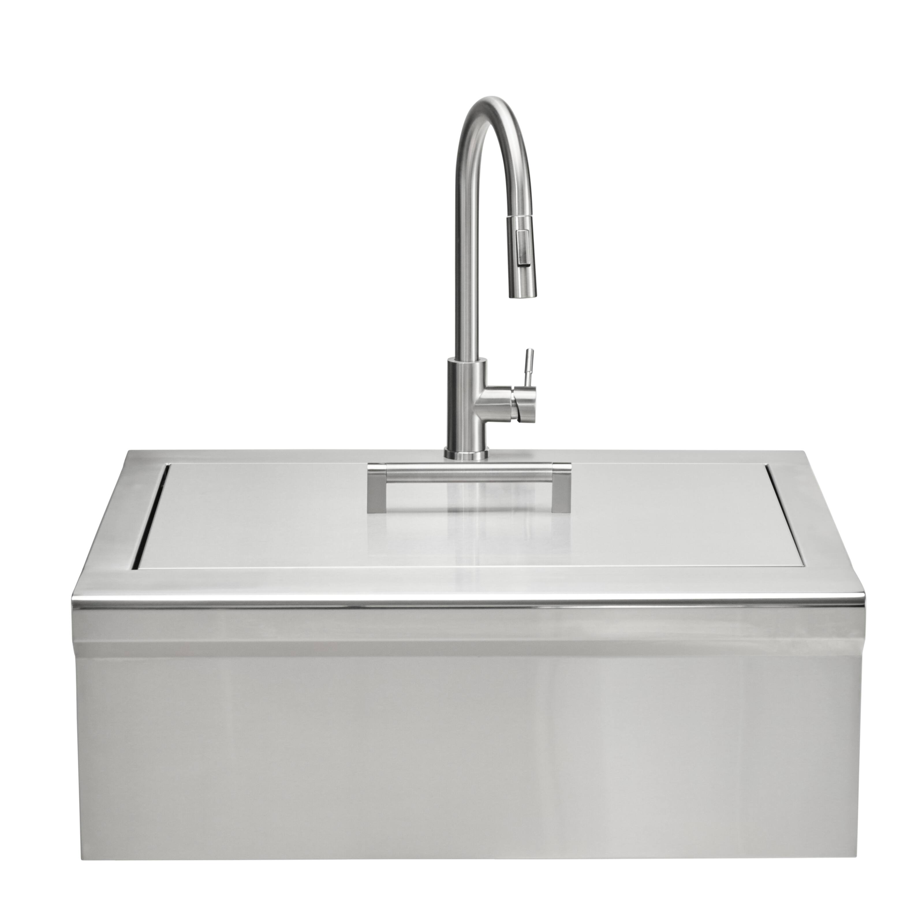 Left. Coyote Outdoor Living - 30 in Farmhouse Kitchen Sink - Stainless Steel.