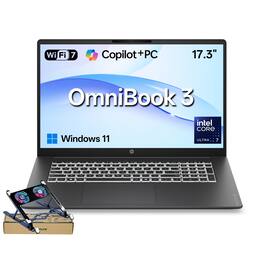 HP - Upgraded - OmniBook 3 17.3" FHD Laptop - Intel Core Ultra 7 255U - 32GB RAM 2TB SSD - Copilot - Backlit KB - Laptop Cooler - Silver