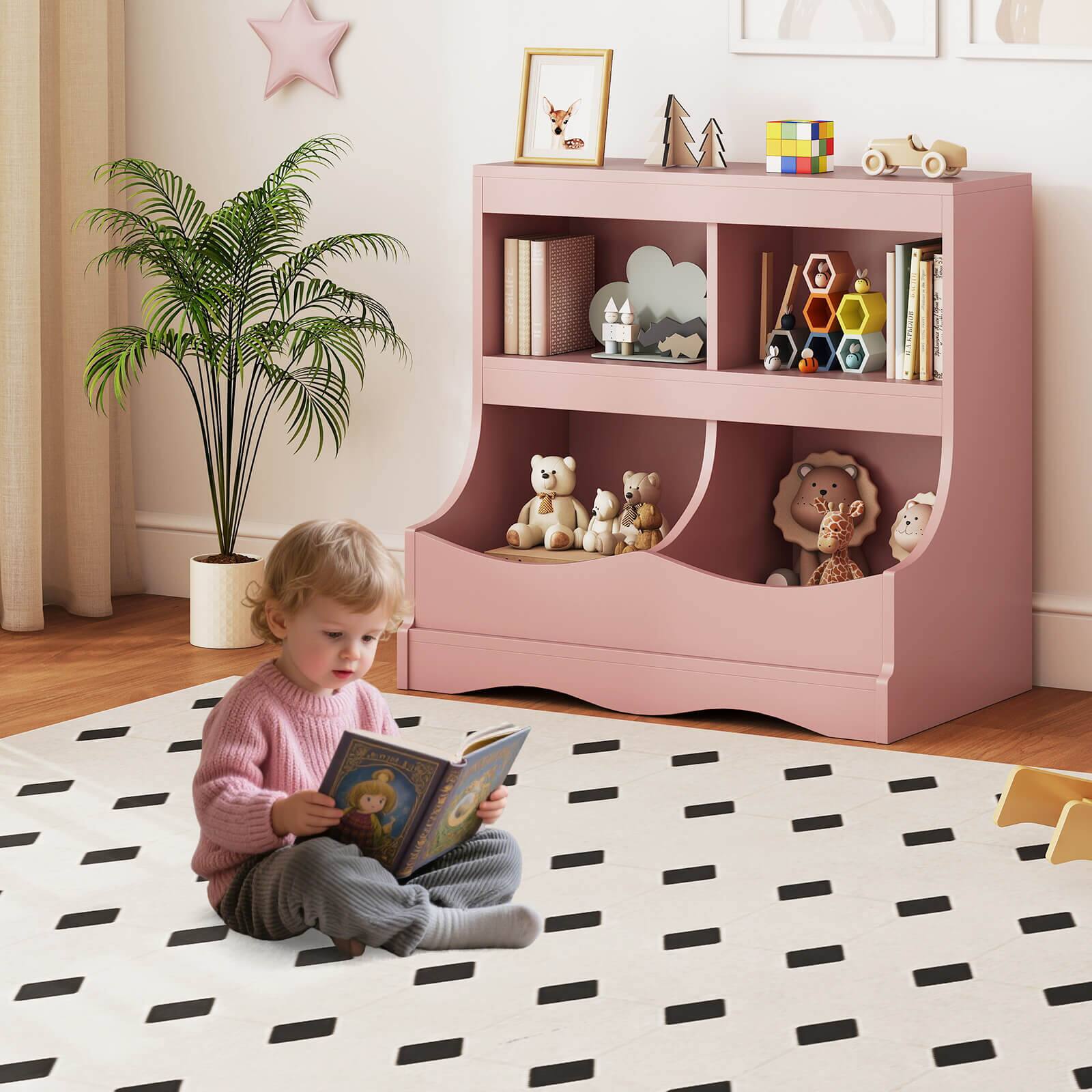 Alt View 3. Costway - Costway Toy Storage Organizer for Toys & Books 4-Cubby Kids Bookcase for Children's Room - Pink.