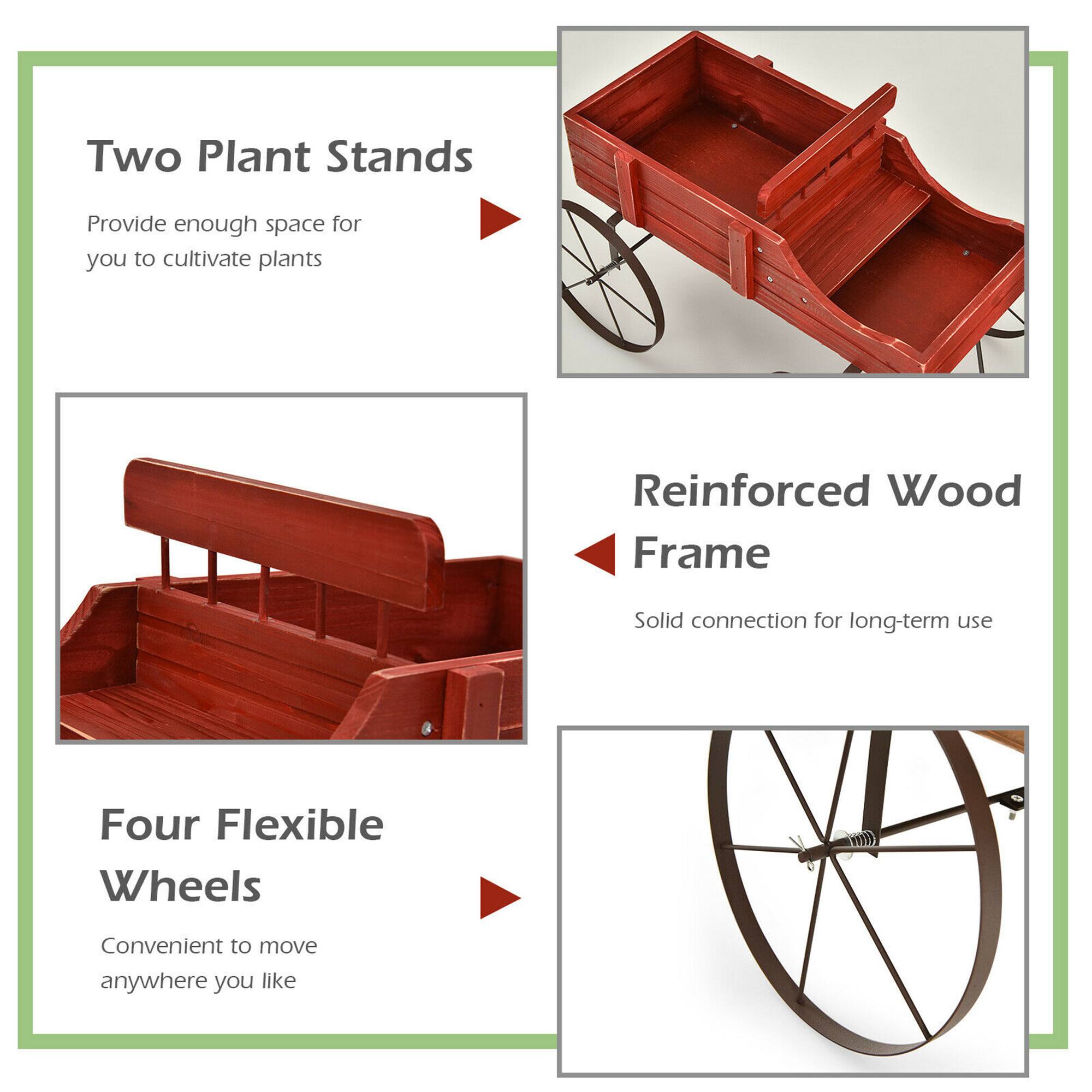 Two Plant Stands  
Provide enough space for you to cultivate plants  

Reinforced Wood Frame  
Solid connection for long-term use  

Four Flexible Wheels  
Convenient to move anywhere you like