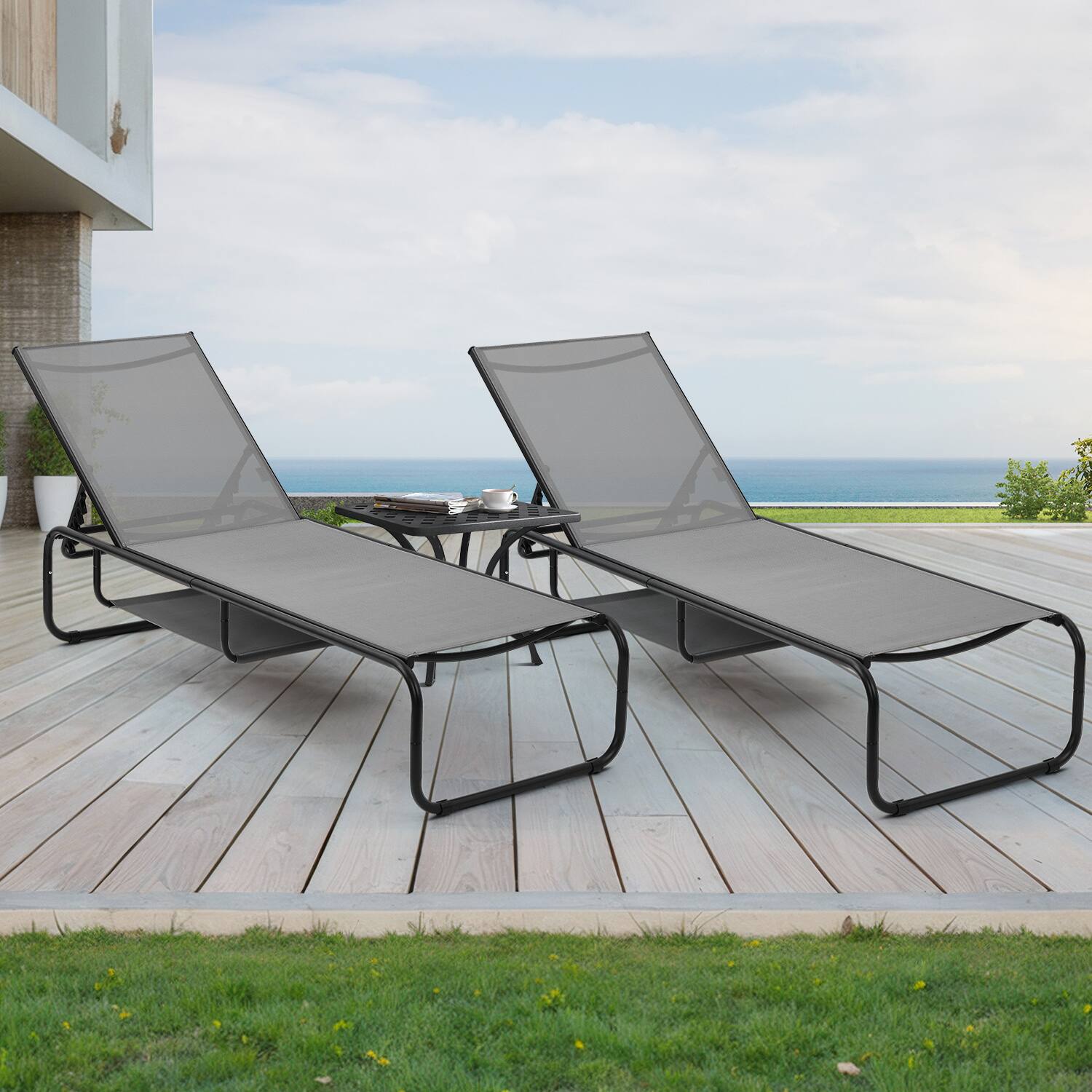 Alt View 1. Ainfox - Ainfox 2 Set Patio Lounge Chair Chaise Lounge for Patio, Beach, Pool Grey Brown - Gray.
