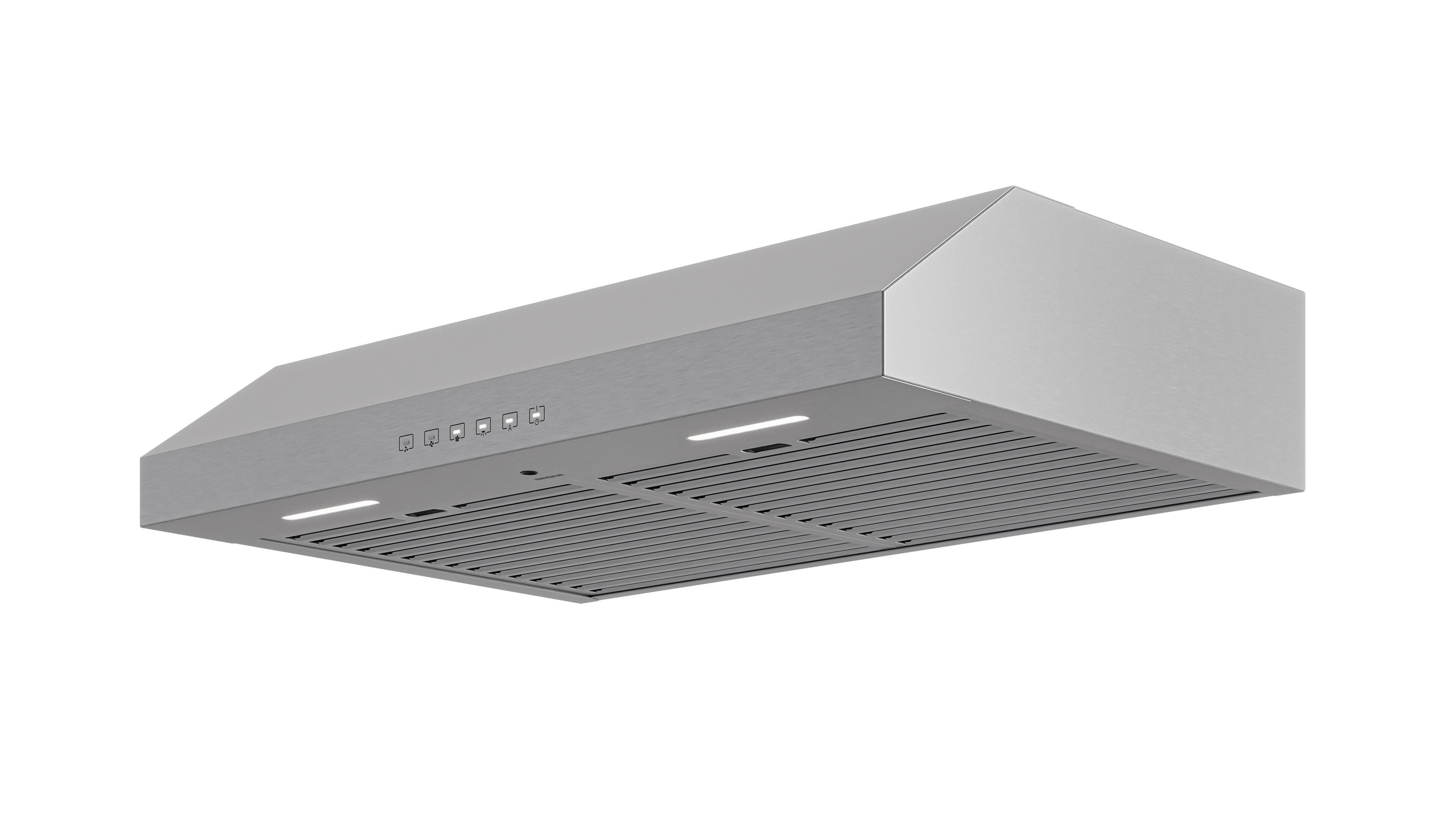 Left. Broan - Glacier 30-Inch 490 MAX Blower CFM 1.0 Sones Range Hood - Stainless Steel.