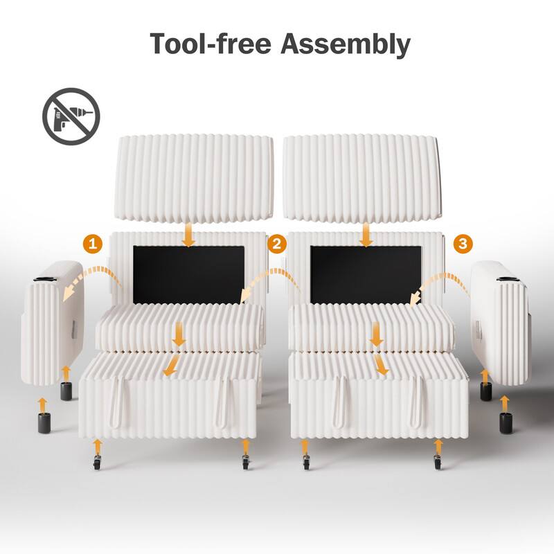 Tool-free Assembly

1. Place the top panel
2. Attach the side panels
3. Add the bottom panel