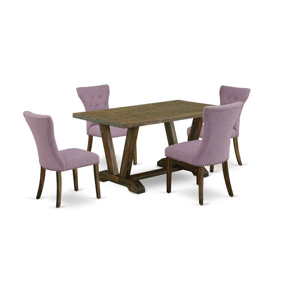 Left. East West Furniture - East West Furniture 5-Piece Dining Table Set Included 4 Kitchen Dining chairs Upholstered Seat and High Button Tufted - Multi-Color.