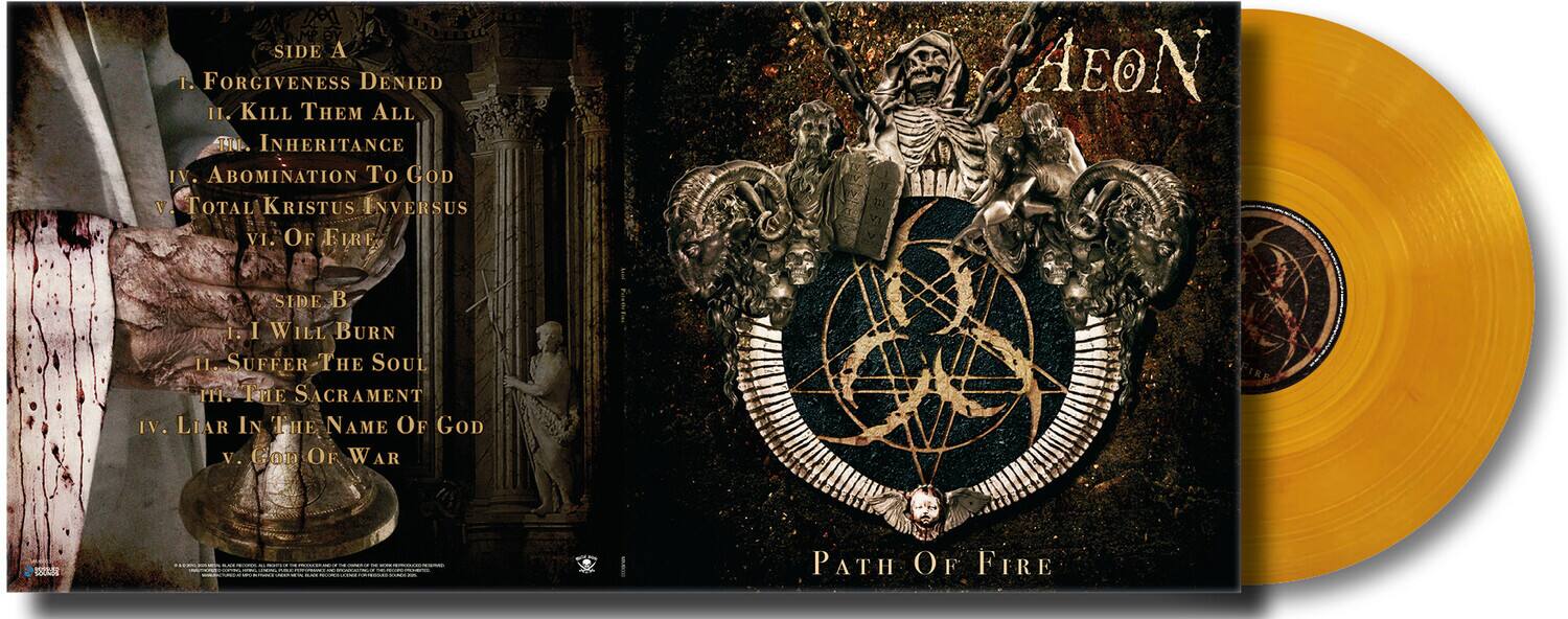 **SIDE A**  
1. Forgiveness Denied  
2. Kill Them All  
3. Inheritance  
4. Abomination To God  
5. Total Kristus Inversus  
6. Of Fire  

**SIDE B**  
1. I Will Burn  
2. Suffer The Soul  
3. The Sacrament  
4. Liar In The Name Of God  
5. God Of War  

**Path Of Fire**  

**Aeon**