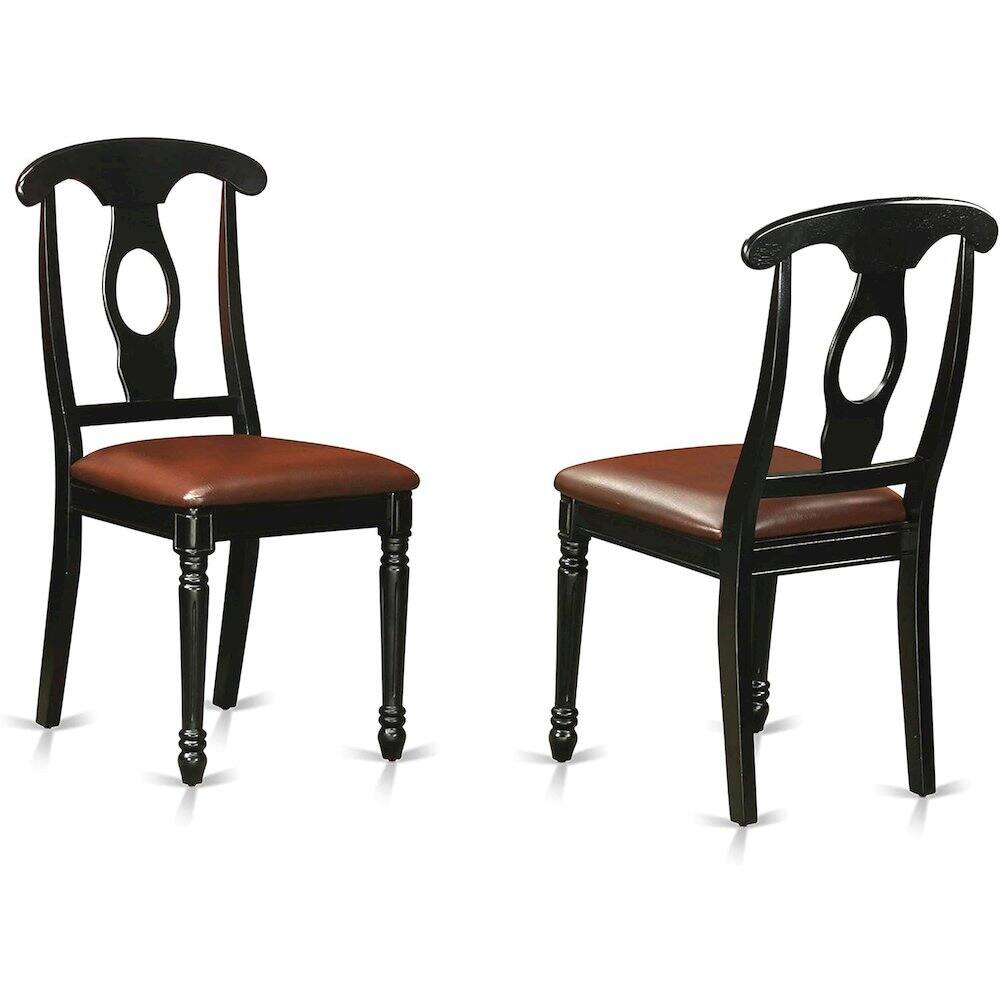 Left. East West Furniture - 5 Pc set with a Round Kitchen Table and 4 Leather Dinette Chairs in Linen White - Black.