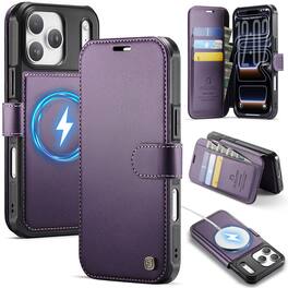 Dteck - Wallet Case for iPhone 17 Pro Max, Compatible with MagSafe, PU Leather Flip RFID Blocking Card Holder Cover - Purple