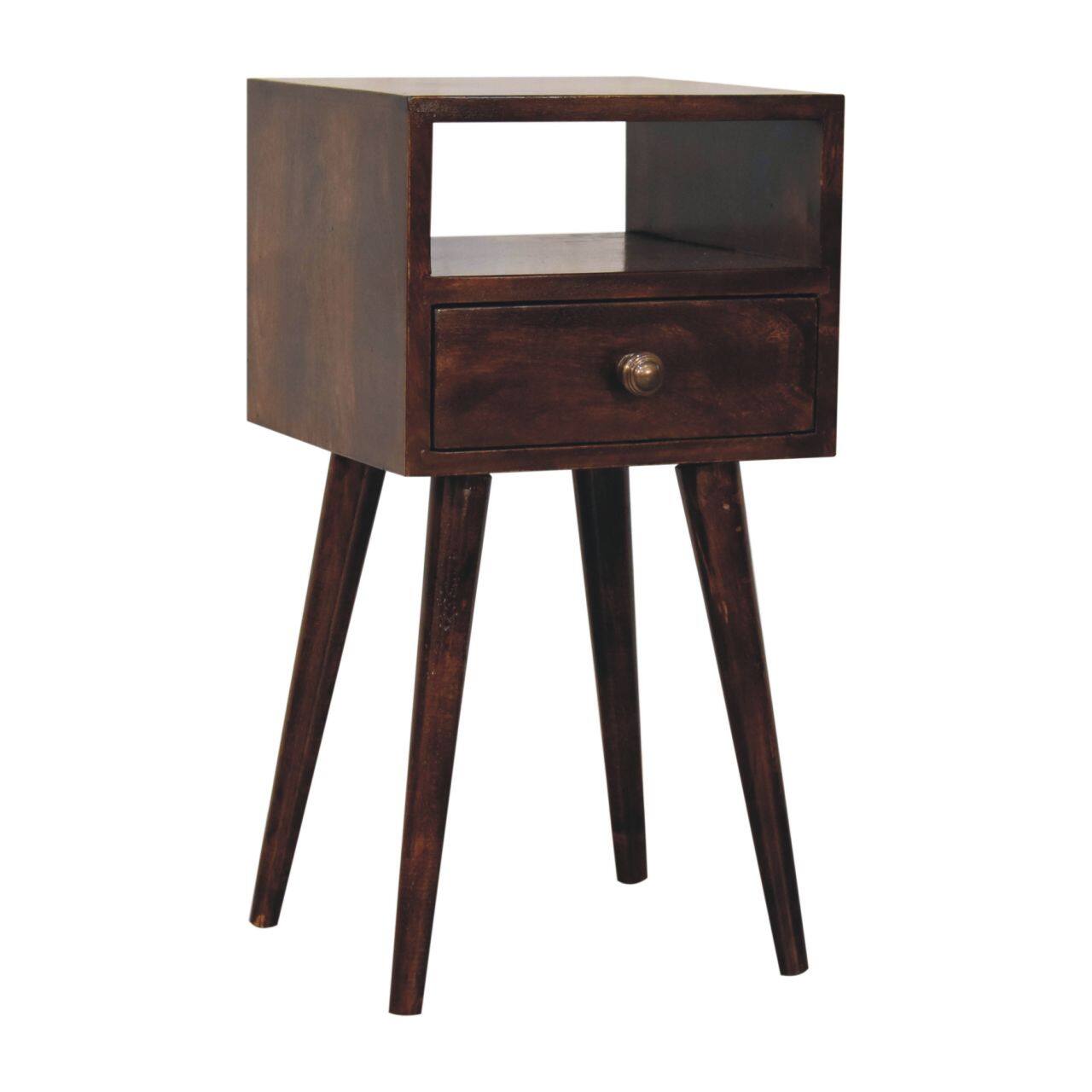 Back. Artisan Furniture - Artisan Furniture Solid Wood Mini California Walnut Bedside, 1 drawer, 1 Open Slot, Dark Brown - Chestnut.