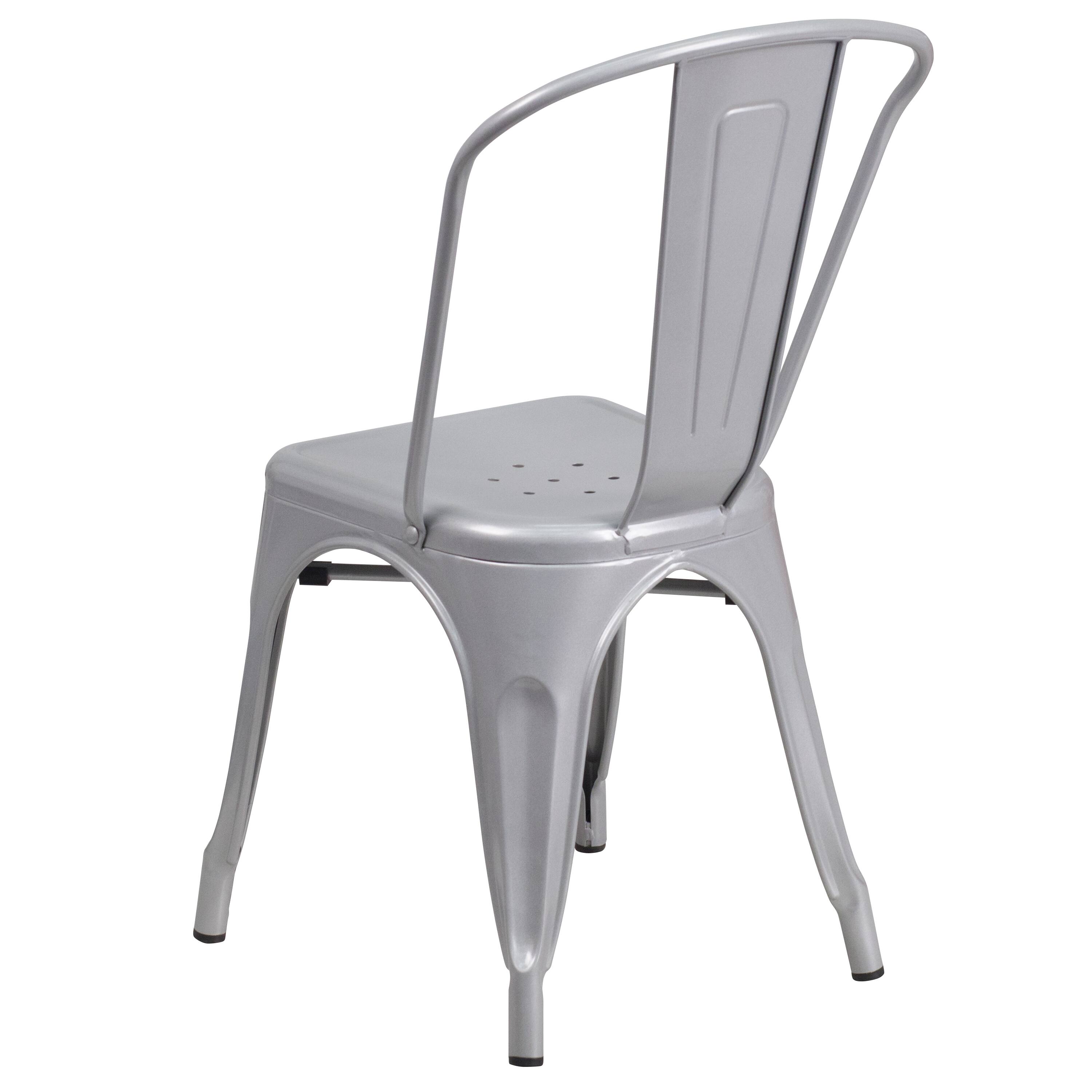 Alt View 5. Emma + Oliver - Commercial Grade 4 Pack Metal Indoor-Outdoor Stackable Chair - Silver.