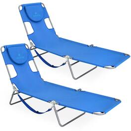 Ostrich - Chaise Lounge Folding Portable Sunbathing Poolside Beach Chair (2 Pack) - Blue