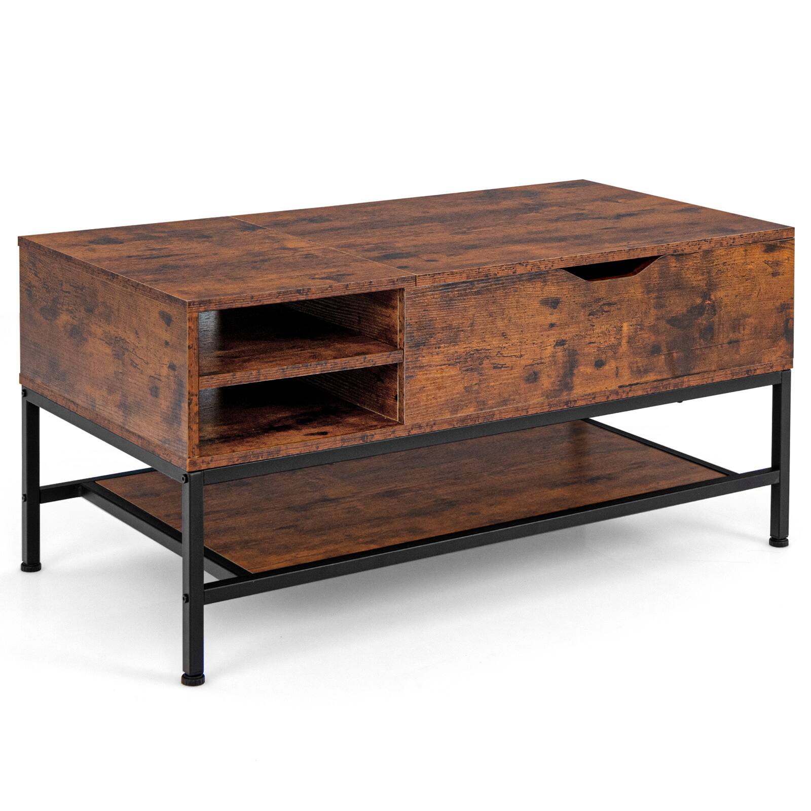 Alt View 9. Costway - Costway Lift Top Coffee Table Sturdy Metal Frame Storage Table for Living Room - Rustic Brown.
