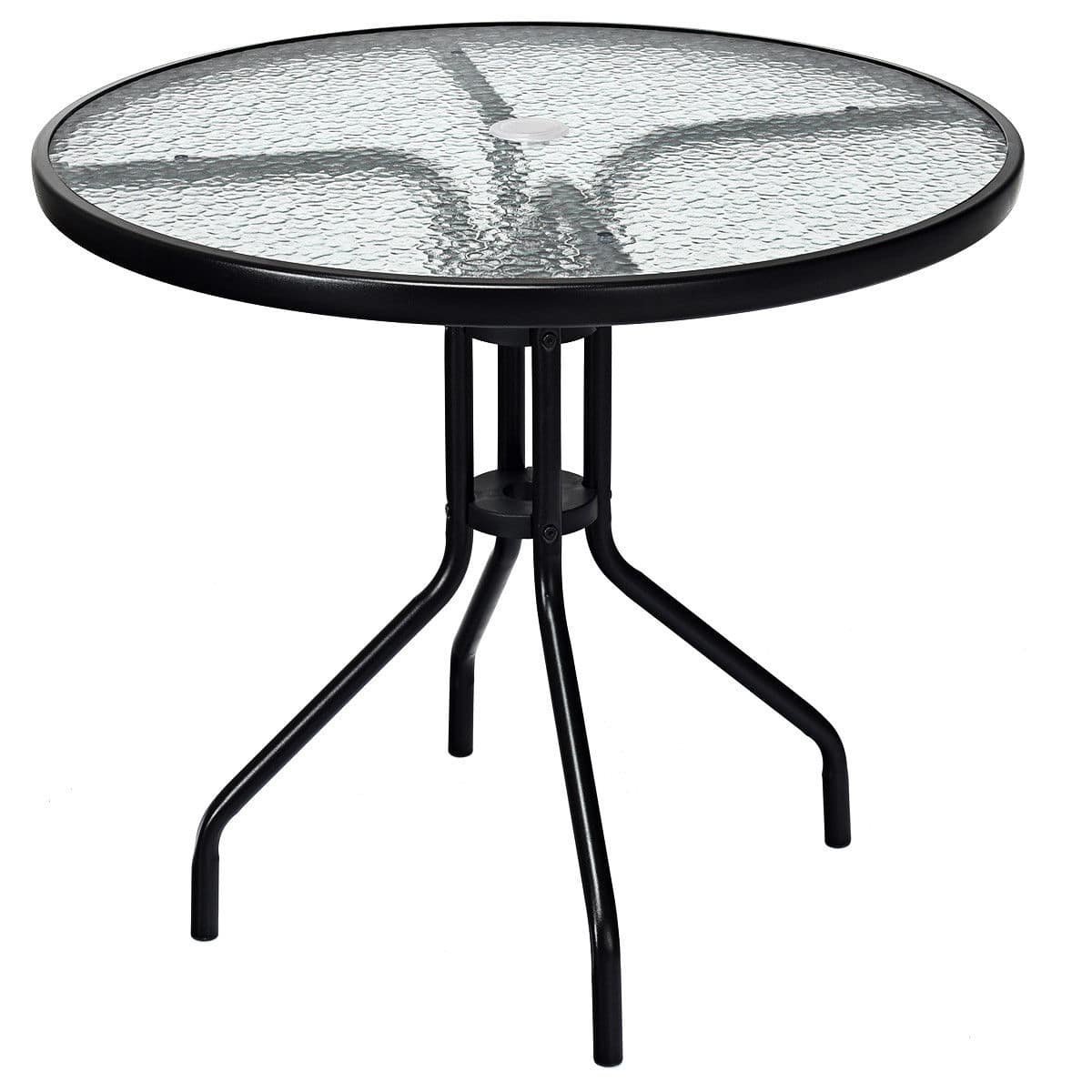 Front. Costway - Costway 32''Outdoor Patio Round Table Tempered Glass Top - Black.