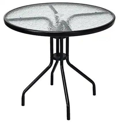 Front. Costway - Costway 32''Outdoor Patio Round Table Tempered Glass Top - Black.