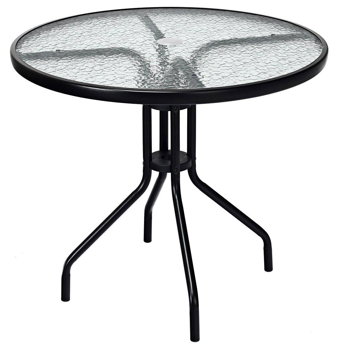 Costway - 32''Outdoor Patio Round Table Tempered Glass Top - Black