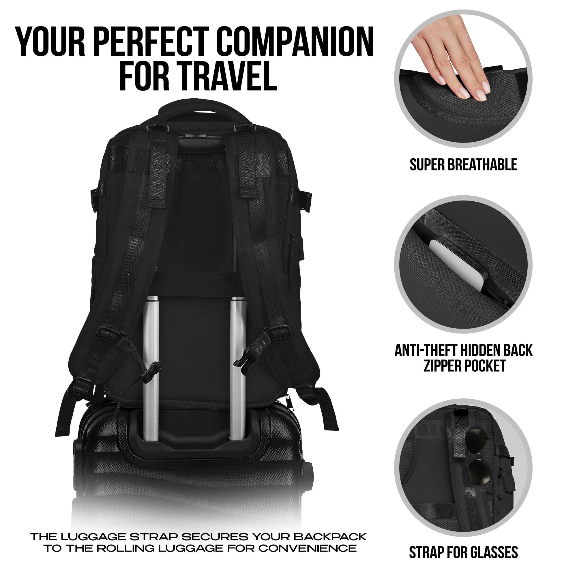 Alt View 1. Pacoar Cade - Airline Flight Approved Multifunctional Large Travel Backpack For Women Man Carry On personal Item Under 18x14x8 Laptop - Default.