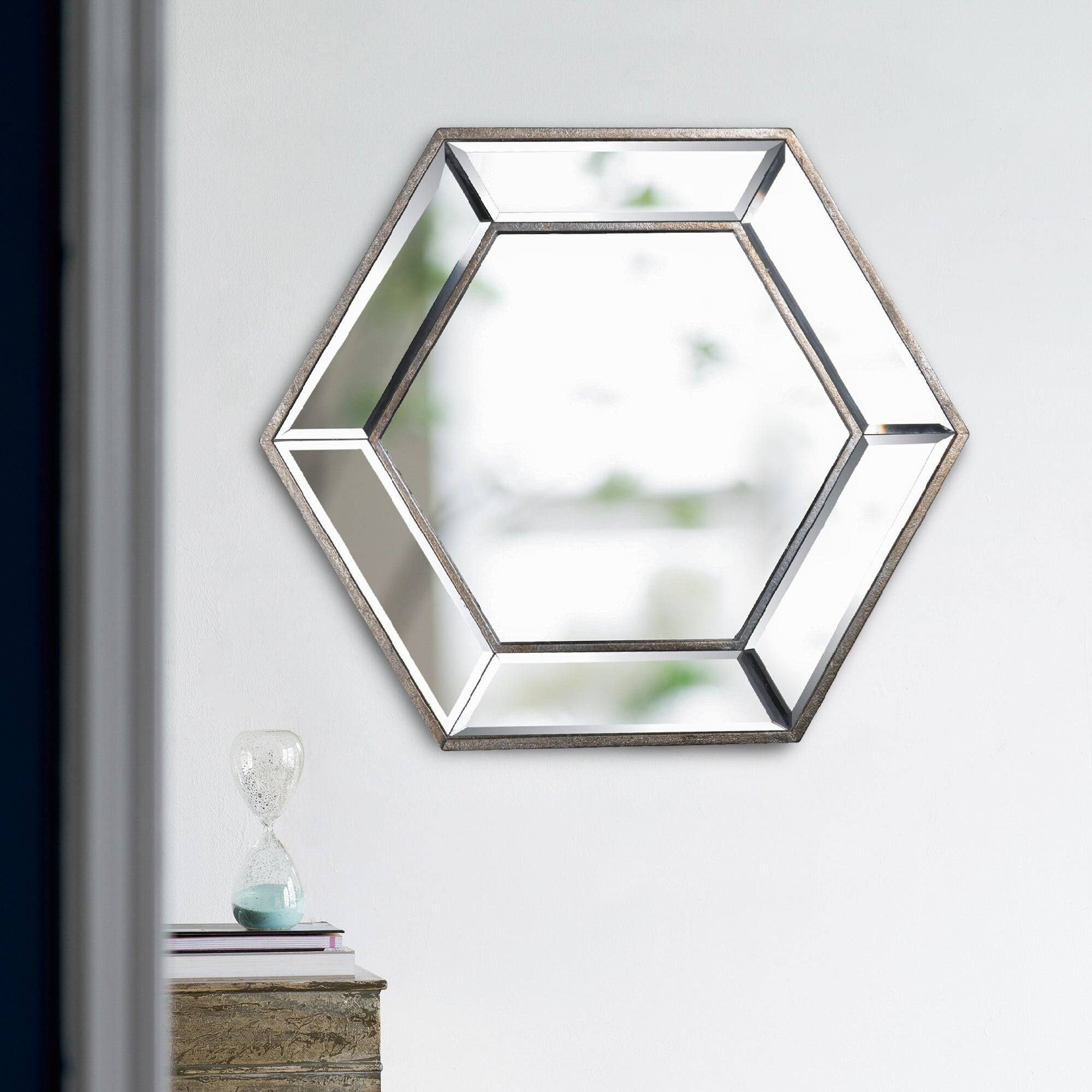 Back. BreeBe - 20x18 Hexagon Wall Mirror with Contemporary Glass Design Home Decor Accent Mirror for Living Room Entryway Bedroom - Silver.