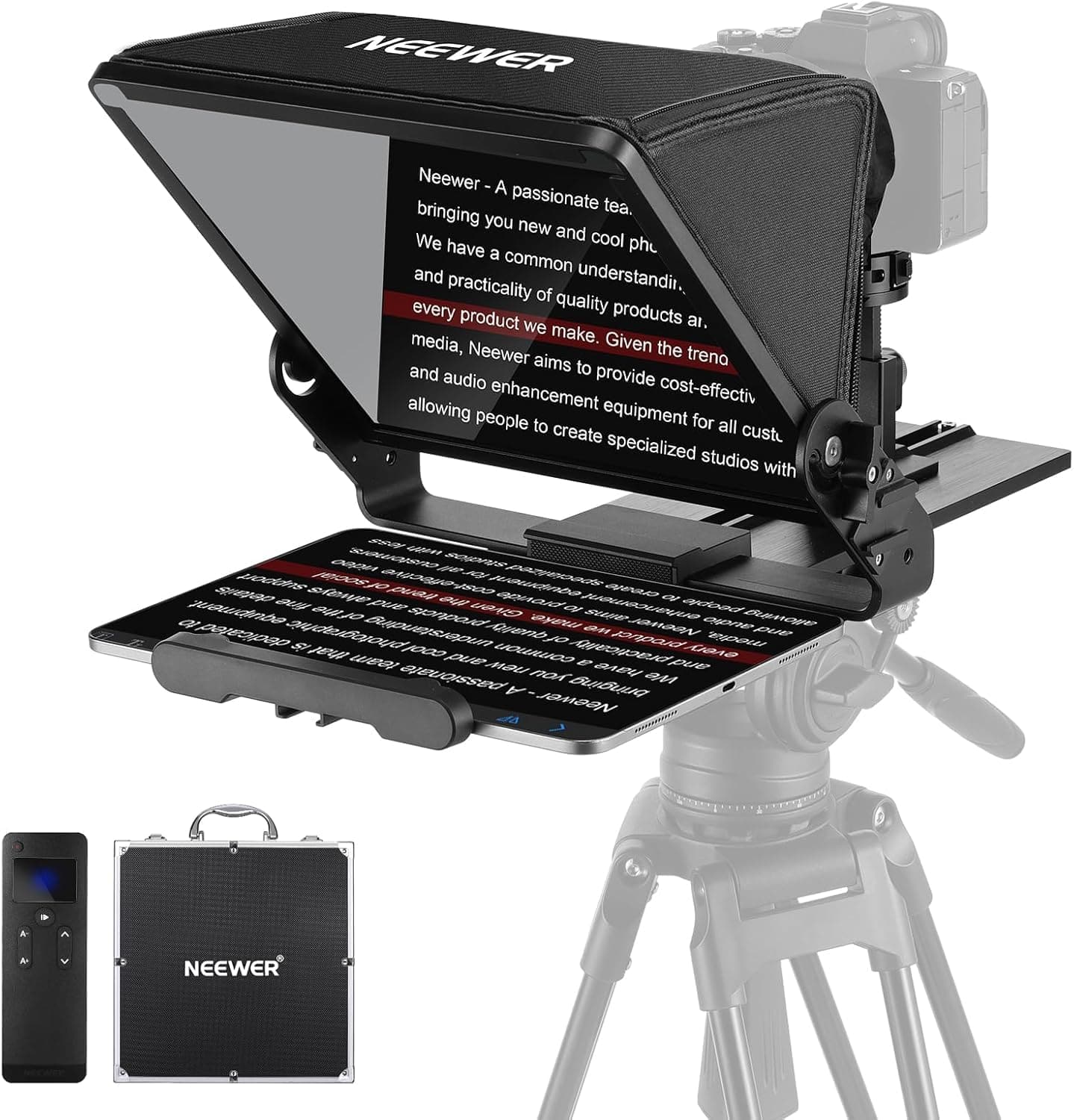 Neewer - Teleprompter with Arca Camera Mount & Cold Shoes, RT113 App, for iPad/Tablet, X12II