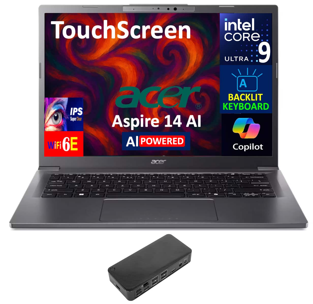 Acer - Aspire 14 AI Laptop 14.0 WUXGA (Intel Ultra 9-288V, 32GB LPDDR5X, 2TB PCIe SSD, Intel Arc 140V, Win 11 Pro) - Steel Gray