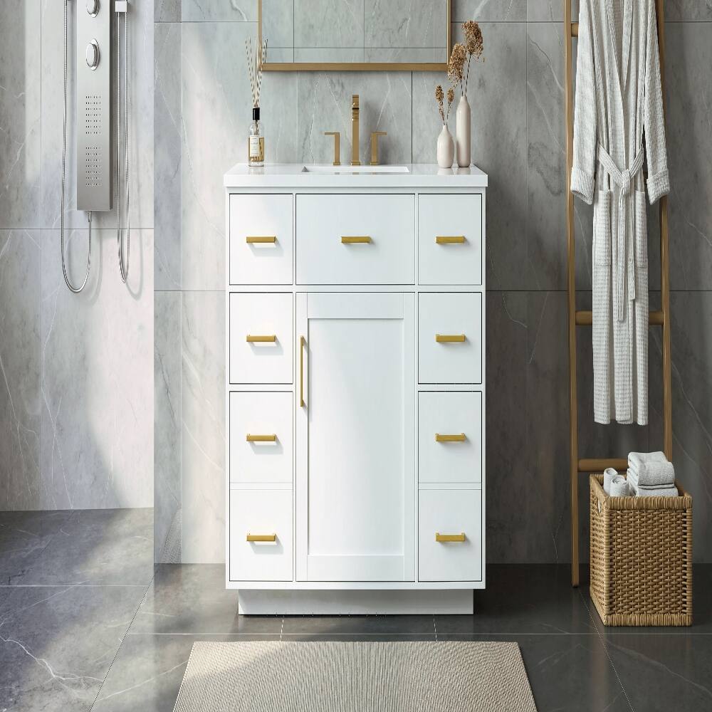 Angle. Loheer - Loheer 48 inch bathroom vanity with sink, white freestanding vanity cabinet with 7 drawers - White.