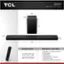 TCL Q65H is ideal for 55" TVs and larger. The dimensions of the soundbar are 41.50" x 4.86" x 2.68", while the subwoofer measures 8.66" x 14.51" x 10.83". The box includes a soundbar, wireless subwoofer, power cables, HDMI cable, wall mount kit, remote control, batteries, and a quick start guide. The features and specifications may be subject to change.