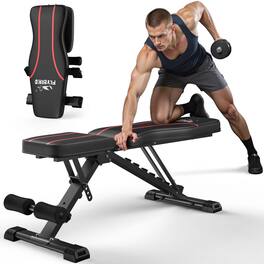 FED Fitness - WB2 Adjustable Folding Workout Bench, 660LBS Strength Training Bench for Home Gym, Space-Saving Workout Bench - Black/Red