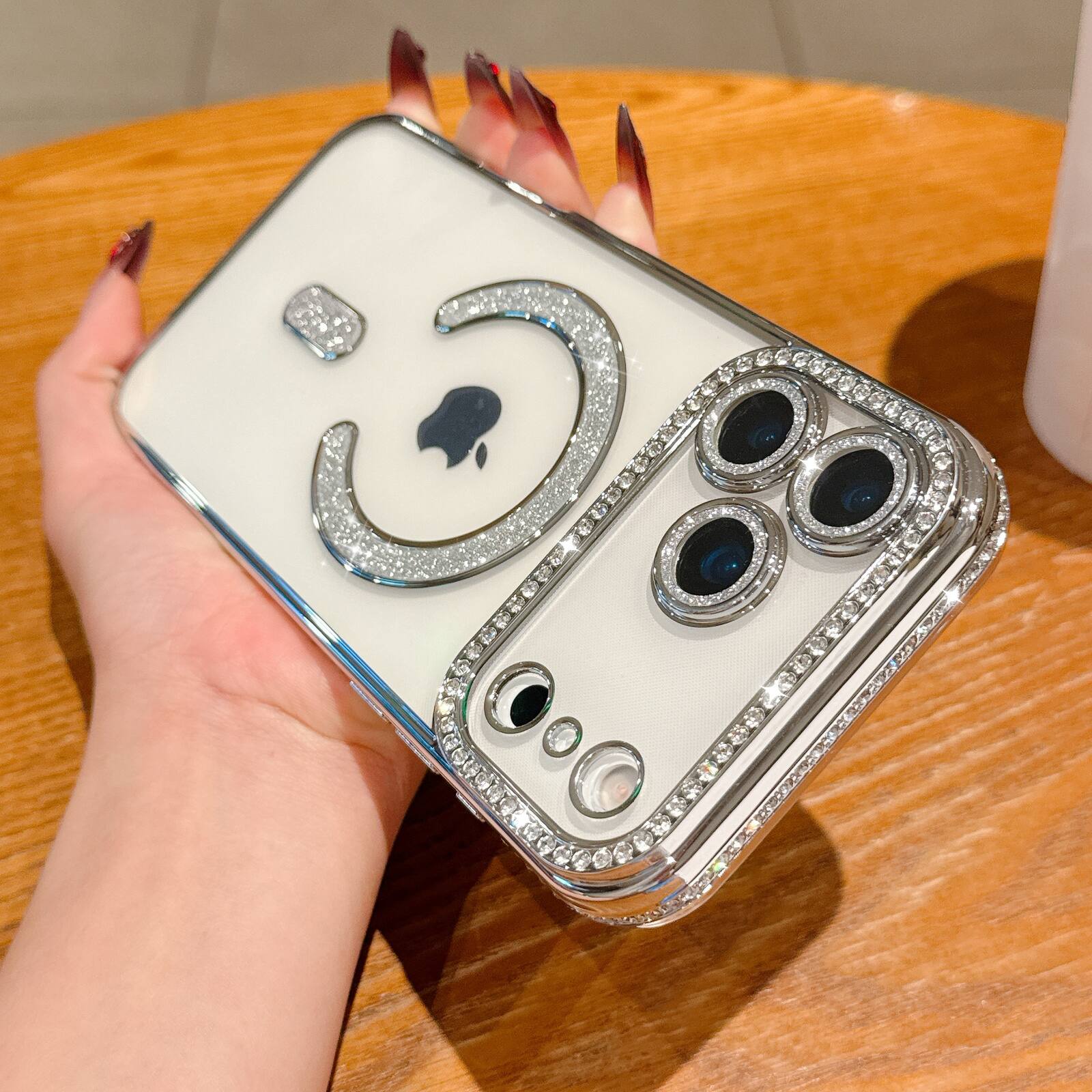 Angle. UUCOVER - For Apple iPhone 18 Pro Max Magnetic Case with Camera Lens Protector, Compatible with MagSafe Slim Glitter Clear Cover - Silver.