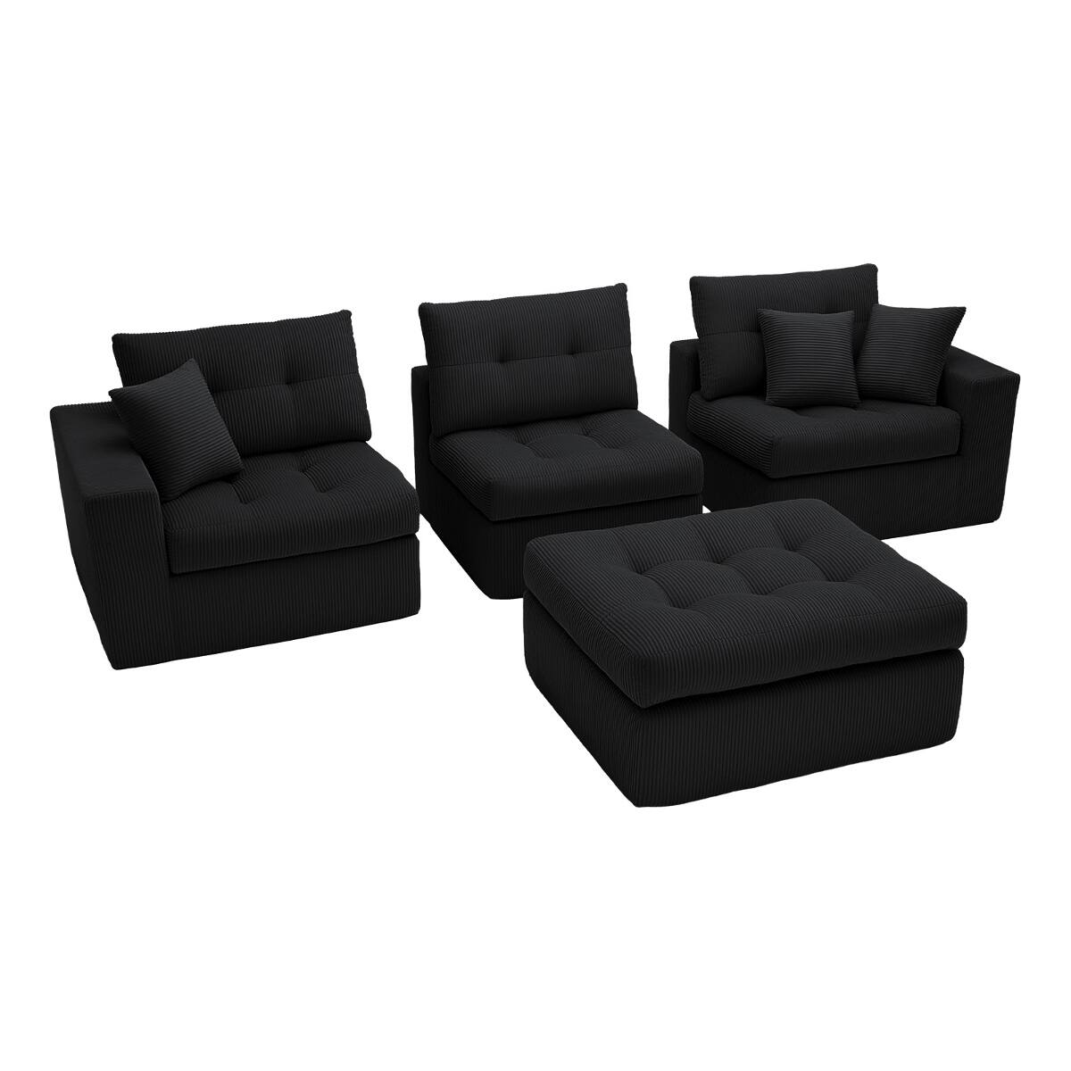 Alt View 1. Ropilly - Ropilly Black Corduroy Sectional Sofa, L Shaped Chaise Couch Convertible Sofa Bed - Black.