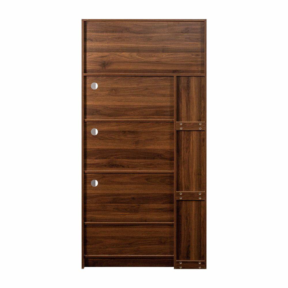 Alt View 2. Kadyn - 71-Inch Kitchen Pantry Cabinet with Aluminum Frame Glass Door - Walnut - Brown.