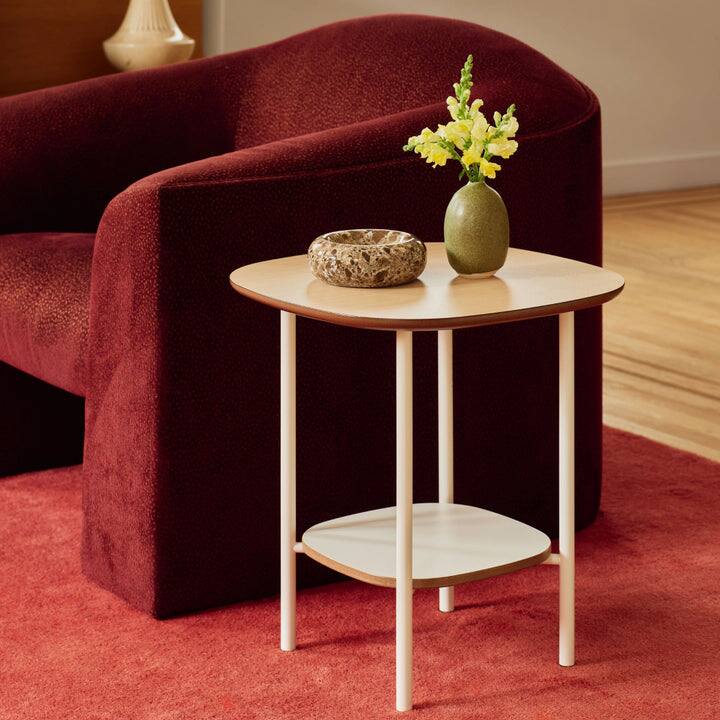 Angle. Branch - Branch Side Table – Two-Tier Compact End Table, Steel Base, Modern Accent Table for Living Room or Office - Woodgrain / Tofu.