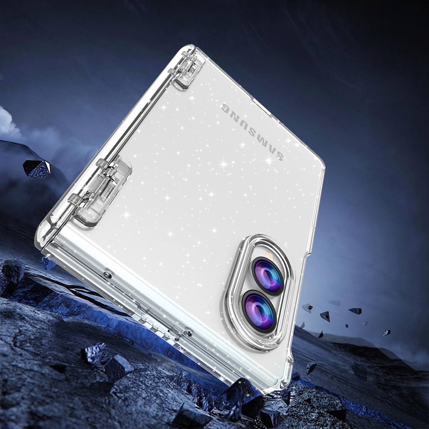 Angle. Dteck - for Samsung Galaxy Z Fold8 Case with Built-in Screen Protector, Full Hinge Protection,Rugged PC Glossy Clear Cover - Glitter.