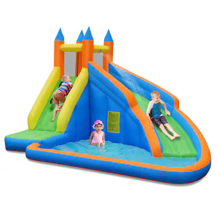 Front. Costway - Inflatable Water Slide Mighty Bounce House Castle Moonwalk Splash Pool without Blower - Multicolor.