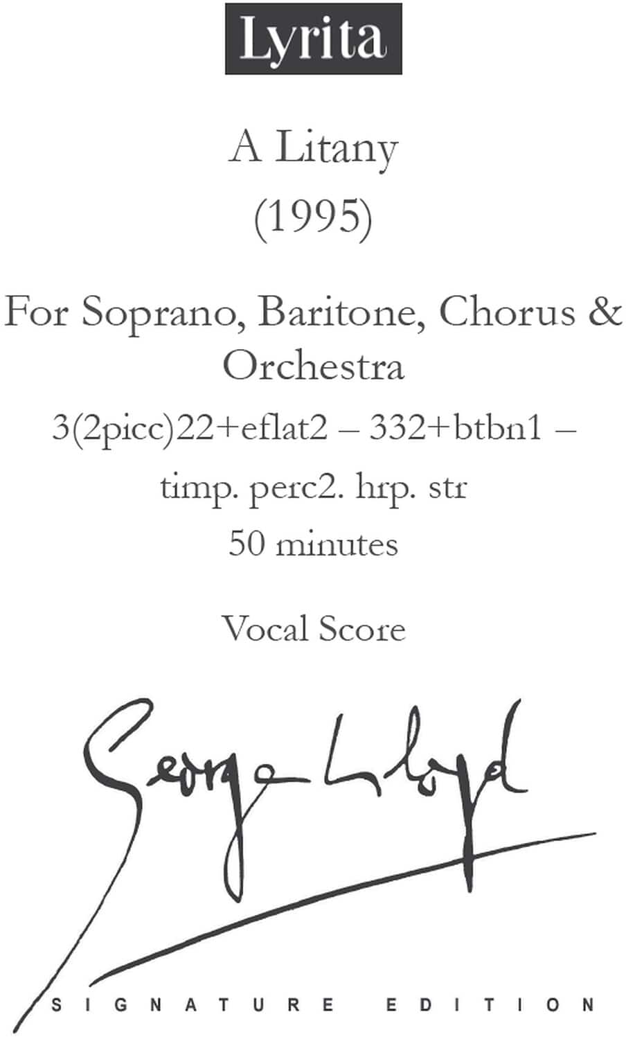 PopMarket - George Lloyd - Lloyd: A Litany for soprano, baritone, chorus & orchestra Vocal Score - Multicolor