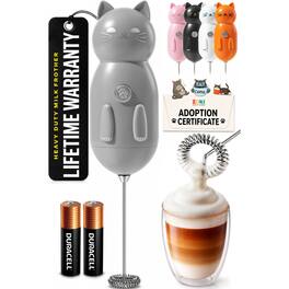 Zulay Kitchen - Zuki Cat Frother with Fun Stickers Included - Gray