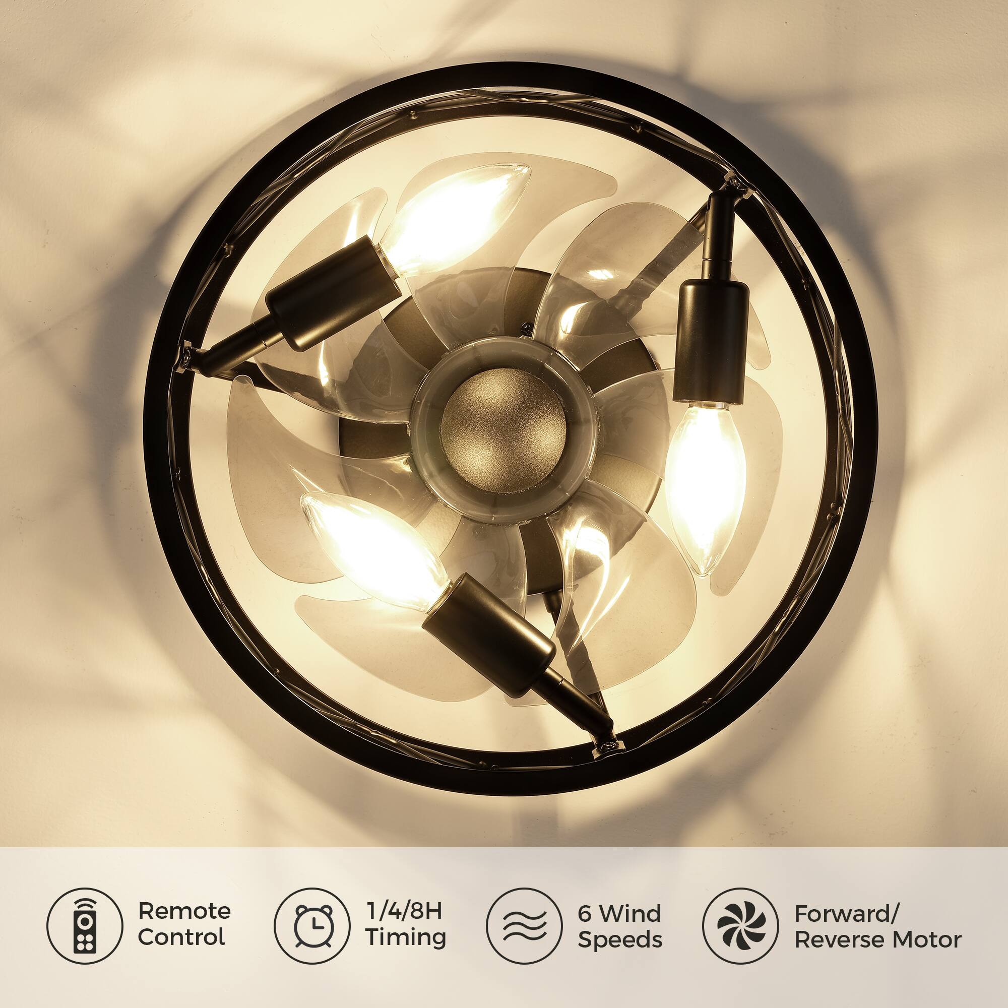 Remote Control  
1/4/8H Timing  
6 Wind Speeds  
Forward/Reverse Motor