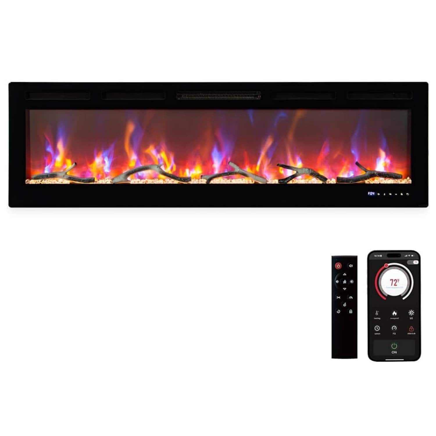 Qeetex - 60 Inch Electric Fireplace Heater Recessed and Wall Mounted with Multicolor Flame