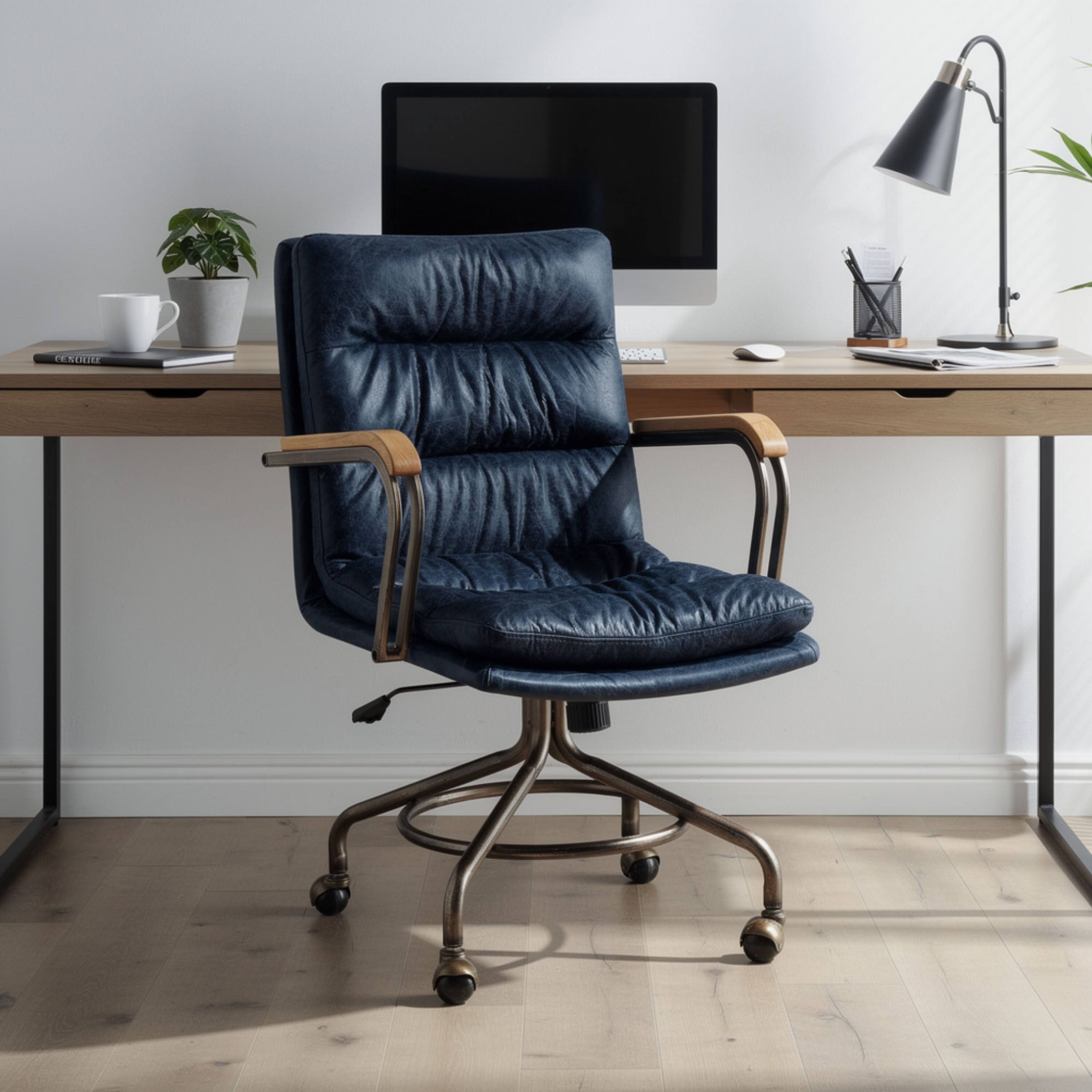 Alt View 5. Manhattan Lane - Metal & Leather Executive Office Chair - Vintage Blue Leather.