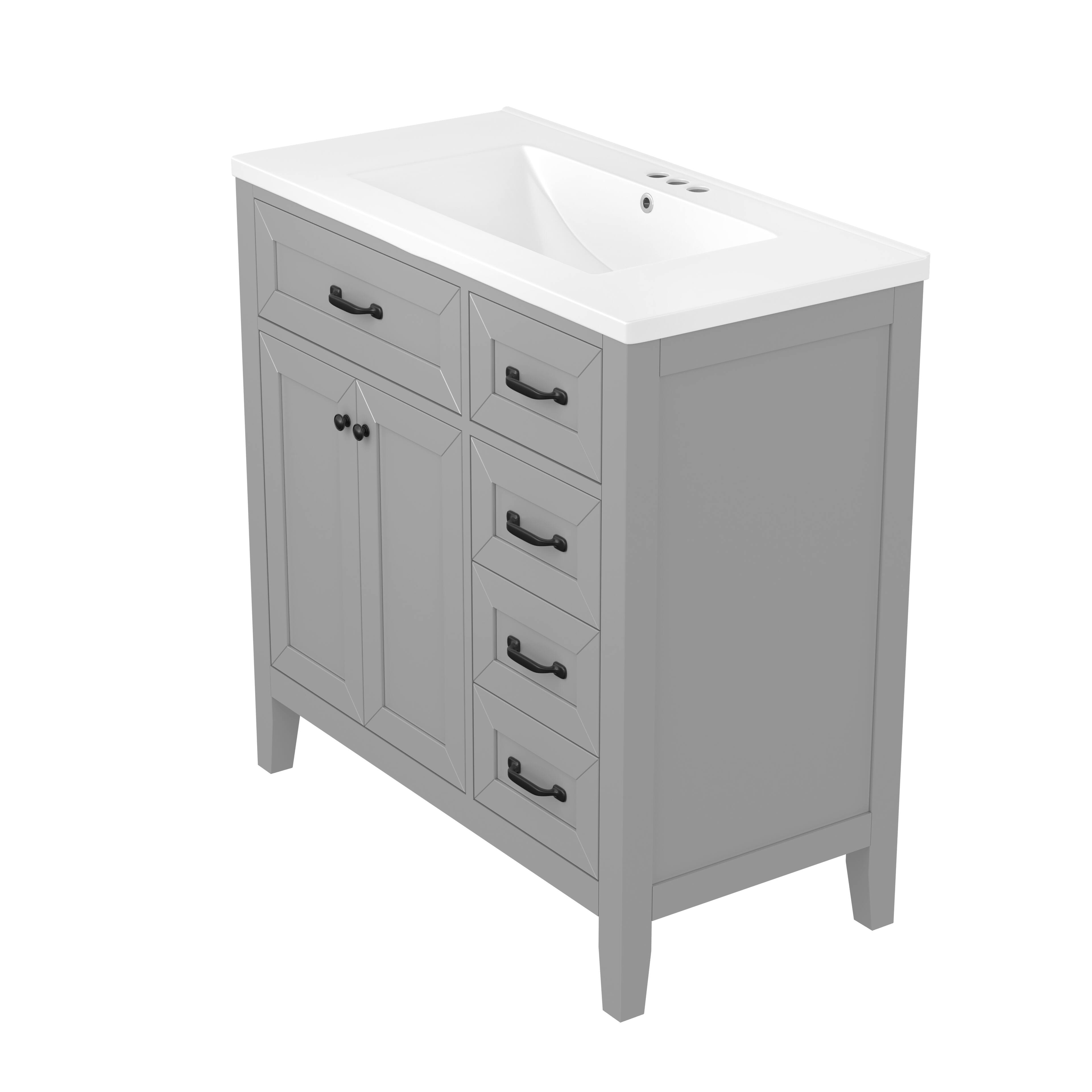 Alt View 7. Tiramisubest - 36" Bathroom Vanity with Sink Combo, Gray Bathroom Cabinet with Drawers, Solid Frame and MDF Board - Gray.