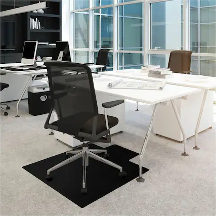 Front. Floortex - Advantagemat Black Vinyl Lipped Chair Mat for Carpets - 45'' x 53'' - Black.