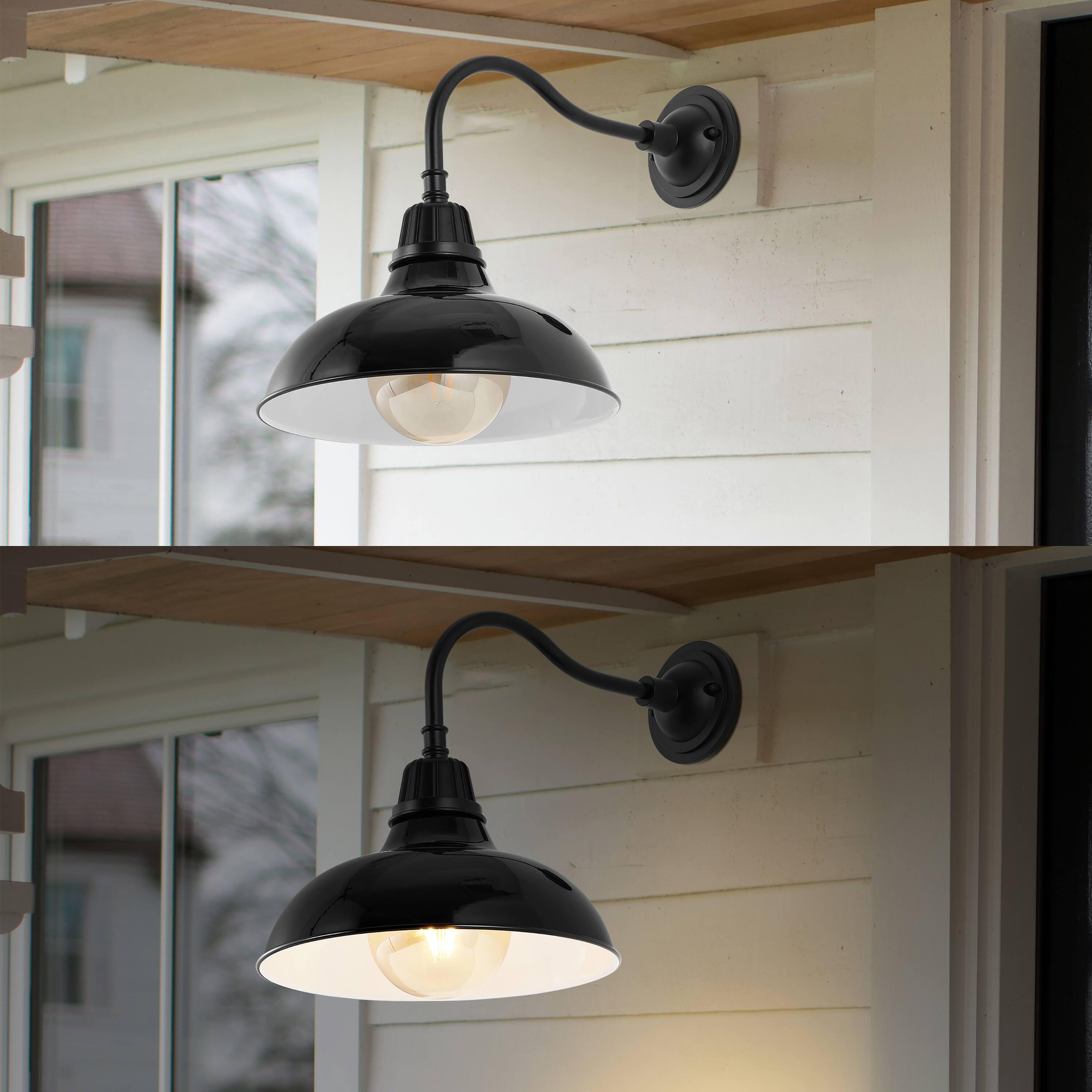 Alt View 3. Jonathan Y - Aurora 12.25" 1-Light Farmhouse Industrial Indoor/Outdoor Iron LED Gooseneck Arm Outdoor Sconce, Black - Black.
