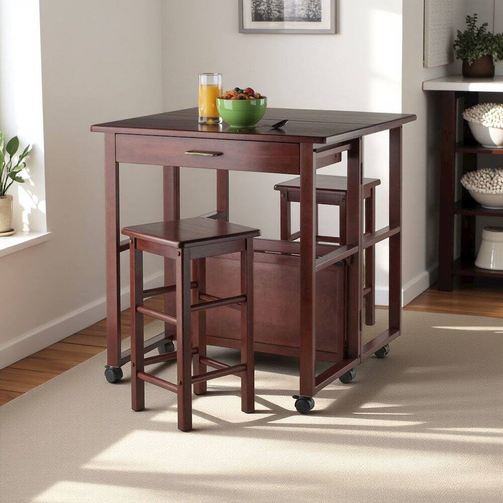 Back. FurniFact - Walnut Folding Dining Table with Chairs – Small Table and Chairs - Walnut.