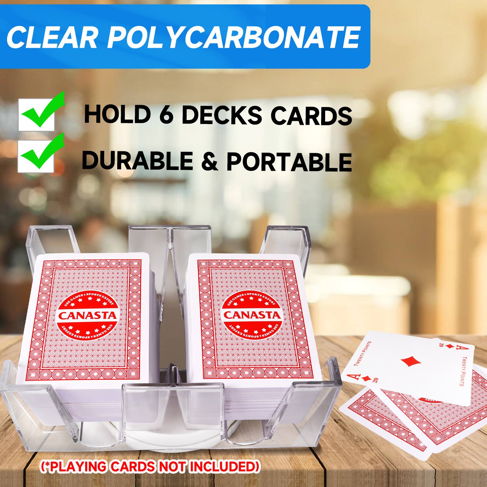 CLEAR POLYCARBONATE HOLD 6 DECKS CARDS DURABLE & PORTABLE (*PLAYING CARDS NOT INCLUDED)