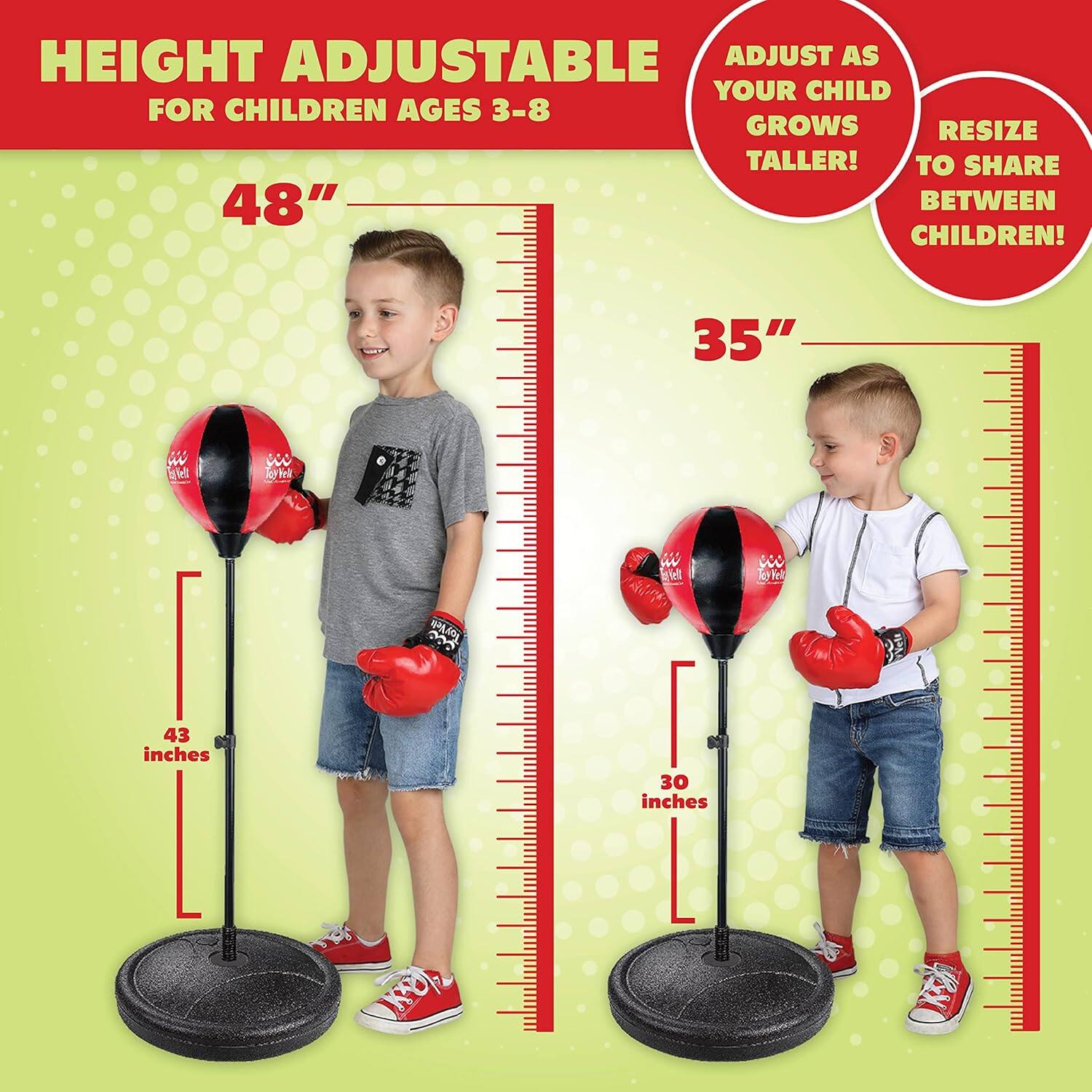 HEIGHT ADJUSTABLE FOR CHILDREN AGES 3-8
ADJUST AS YOUR CHILD GROWS TALLER!
RESIZE TO SHARE BETWEEN CHILDREN!
48"
35"
43 inches
30 inches