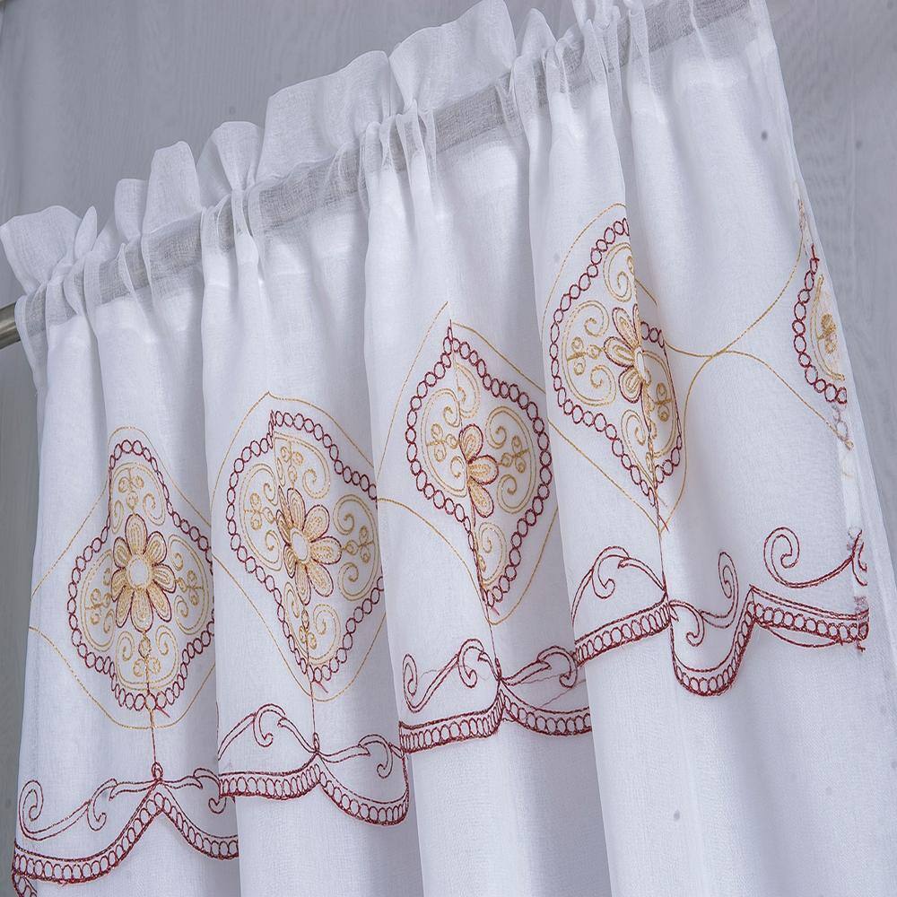 Angle. RT Designers Collection - Oliva Gray Arcadia Embroidered Curtain Panel - 54" x 90" Burgundy - Burgundy.
