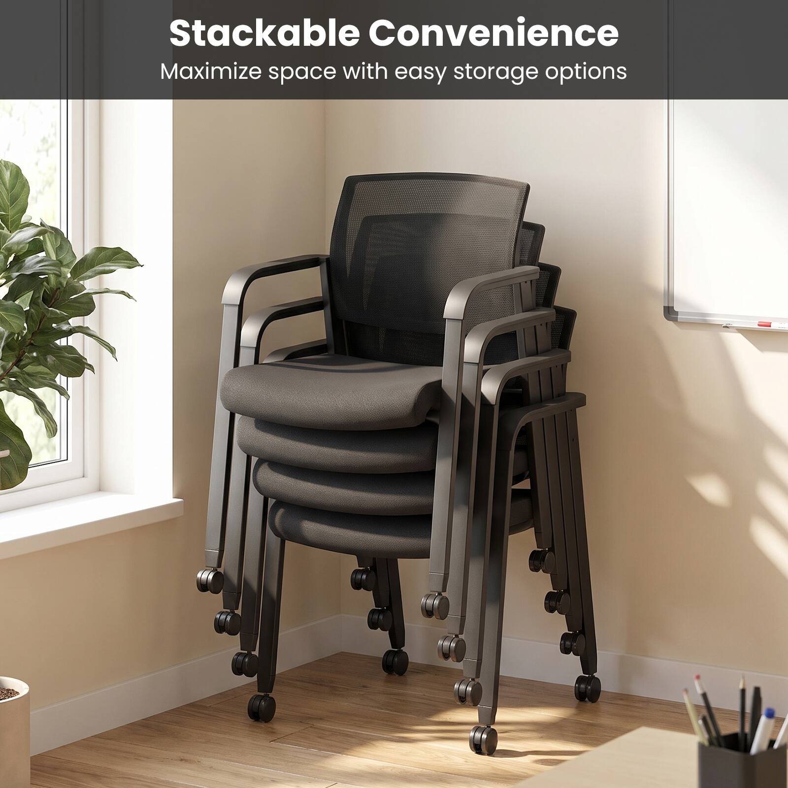 Costway Stackable Conference Room Chairs Set of 4 Guest Chairs with ...